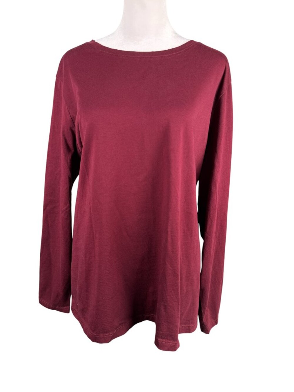 Lands End Women's 1X/P Relaxed Fit Long Sleeve Tee Burgundy 100% Supima Cotton